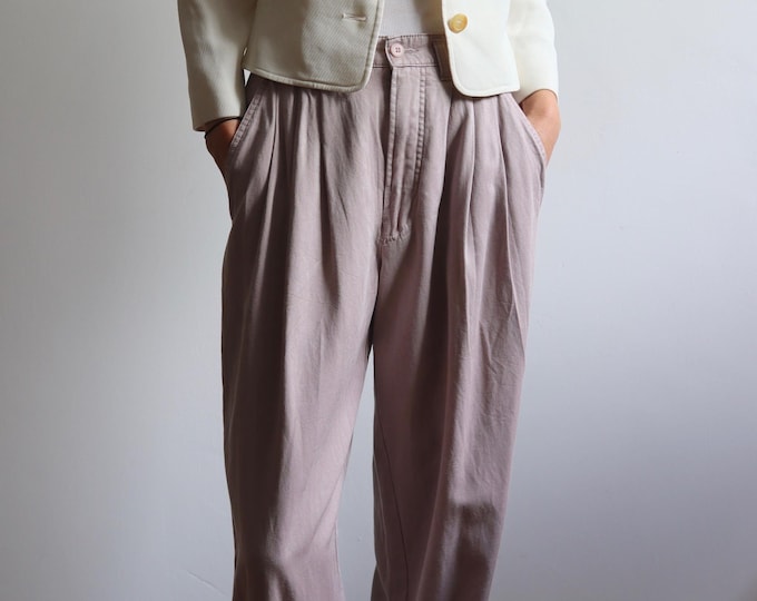 Vintage Casual Cotton Pleated Lilac Trousers