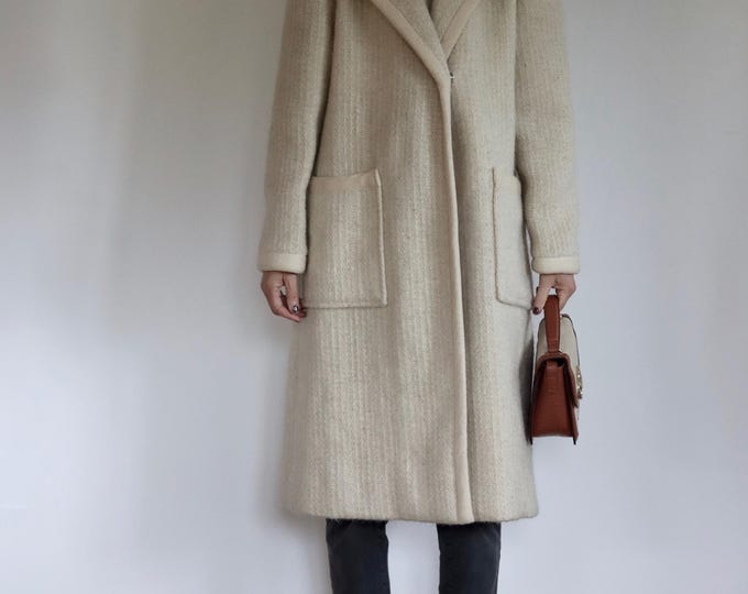 Pure Wool Winter White Shawl Collar Coat