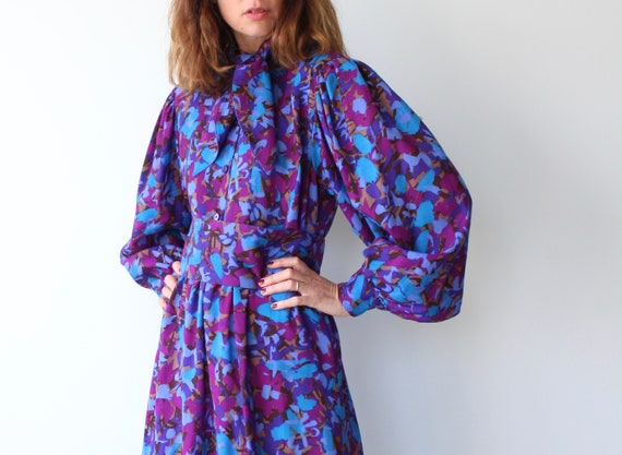 Vintage Guy Laroche 80s Balloon Sleeve Smock Dress