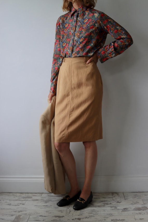 JAEGER | Vintage Linen Camel Pencil Skirt