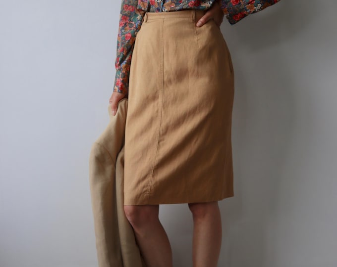 JAEGER | Vintage Linen Camel Pencil Skirt