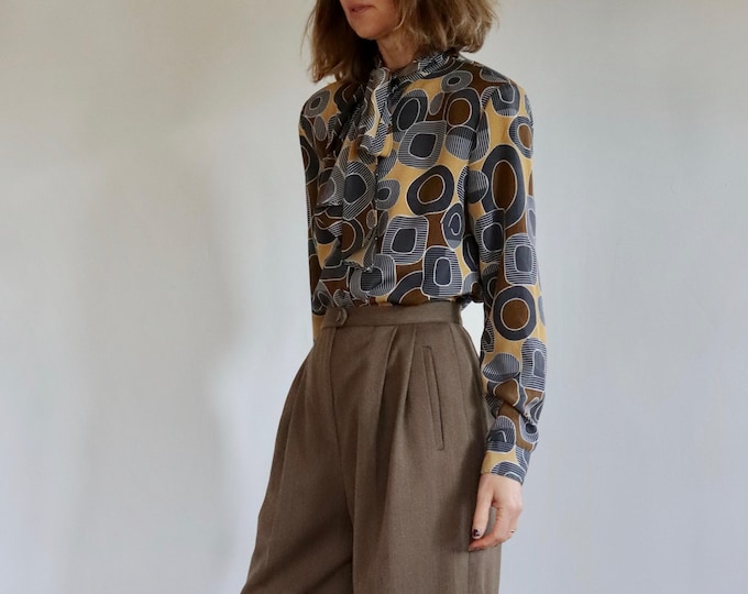 Oscar B Geometric Pussy Bow Blouse