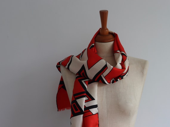 RICHARD ALLAN | Red, Black and White Geometric Print 100% Silk Scarf