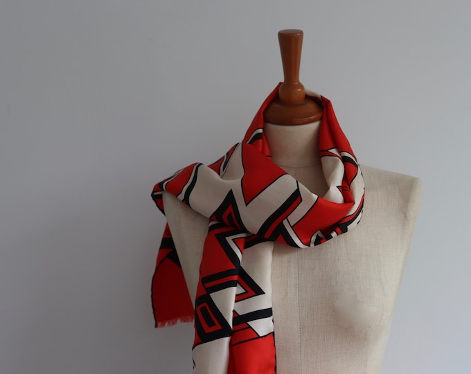 RICHARD ALLAN | Red, Black and White Geometric Print 100% Silk Scarf