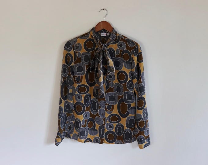 Oscar B Geometric Pussy Bow Blouse