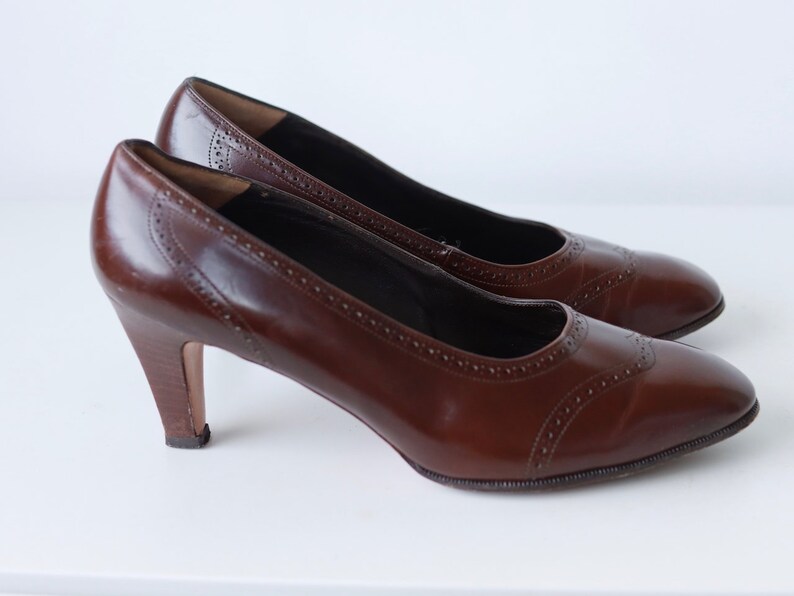 Vintage Brown Leather Bally for Harrods Pumps Shoes Heels image 8