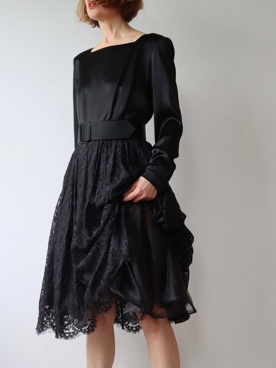 LIZ CLAIBORNE | Black Satin and Lace Goth Party Dress