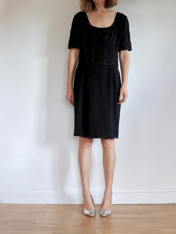 QUORUM | 1960s Black Beaded Cocktail Dress