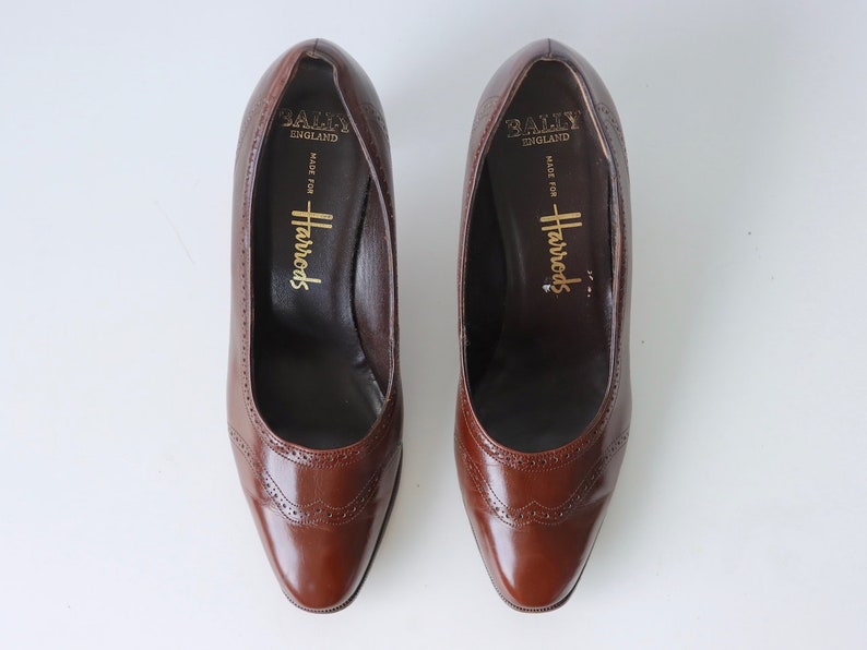 Vintage Brown Leather Bally for Harrods Pumps Shoes Heels image 1