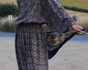 Paisley Dress with Batwing sleeves and Elastic Waistband