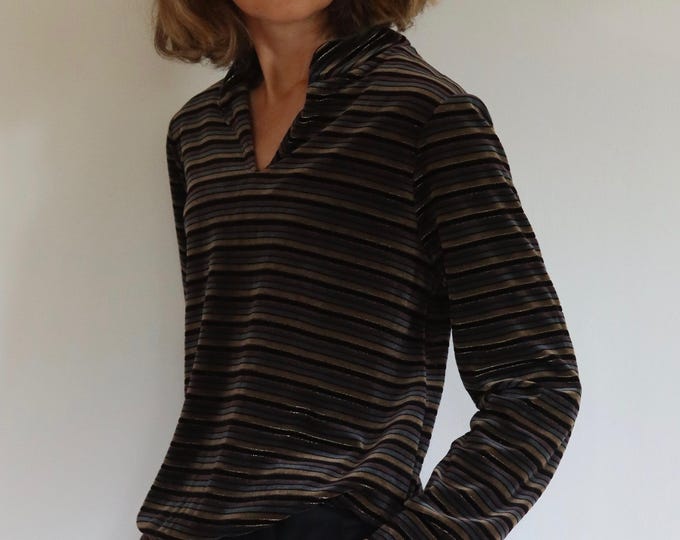 Sandra Partridge | Velvet Stripe Velour 1970s Top