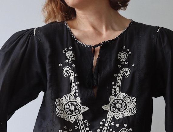 DAY-Birger Mikkelsen | Boho Black Embroidered Woven Cotton/ Silk Blouse