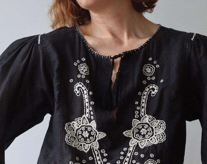 DAY-Birger Mikkelsen | Boho Black Embroidered Woven Cotton/ Silk Blouse