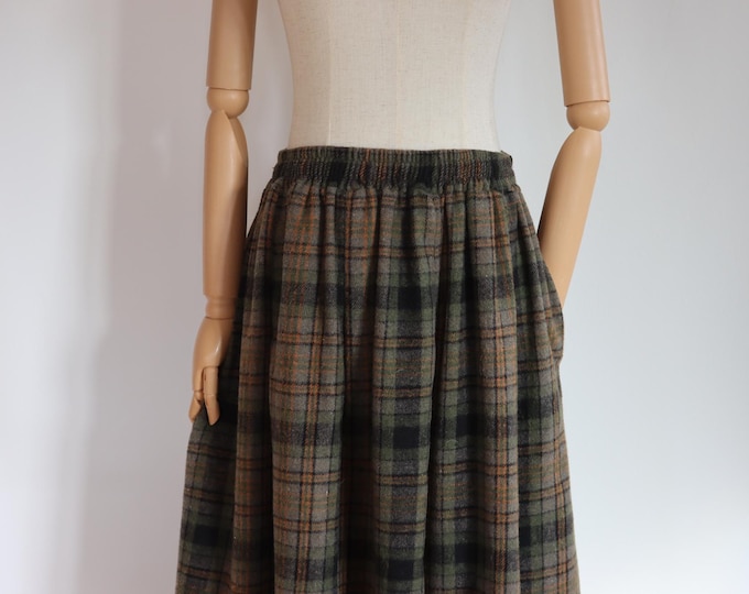 Vintage 70s Plaid Midi Skirt