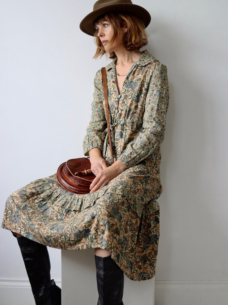 DAVID SILVERMAN 1970s Botanical Print Dress - Etsy UK