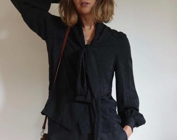 LANVIN Paris Boutique | Black Pussy Bow Paisley All Silk Vintage Blouse
