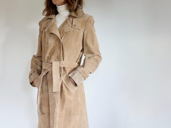 Suede Leather Belted Trench Coat