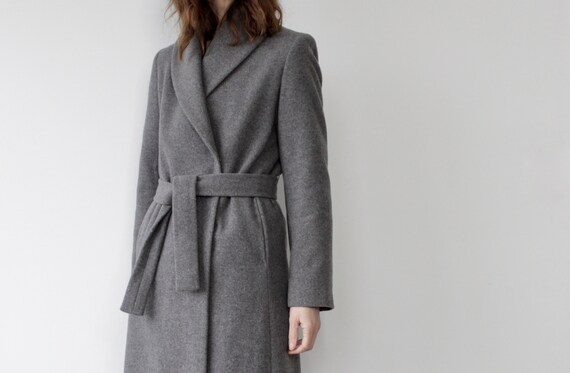 Grey Virgin Wool Wrap Belted Coat by Sisley