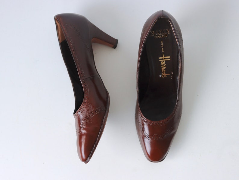 Vintage Brown Leather Bally for Harrods Pumps Shoes Heels image 3