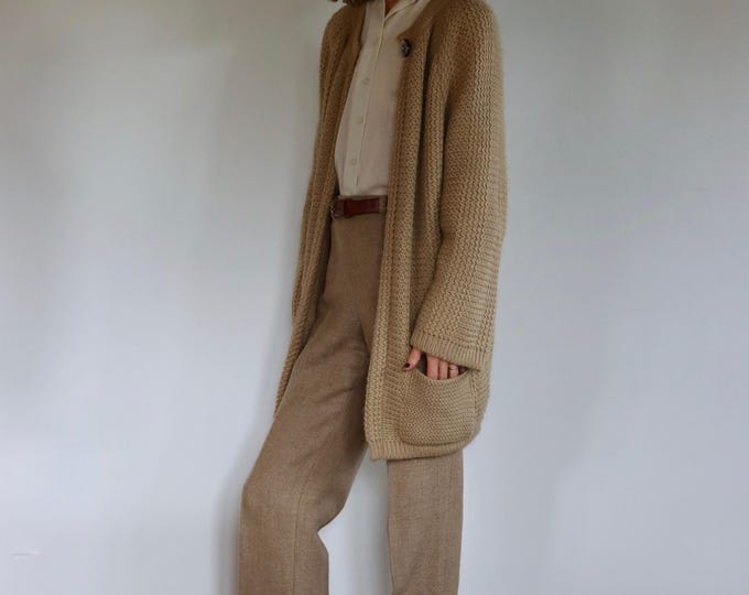 Long Soft Beige Hand Knitted Cardigan