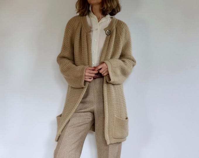 Long Soft Beige Hand Knitted Cardigan