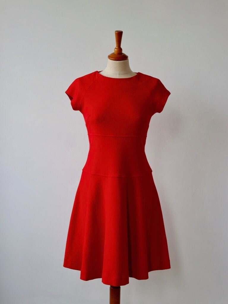 Long Sleeve Fit and Flare Midi Dress Red - Etsy