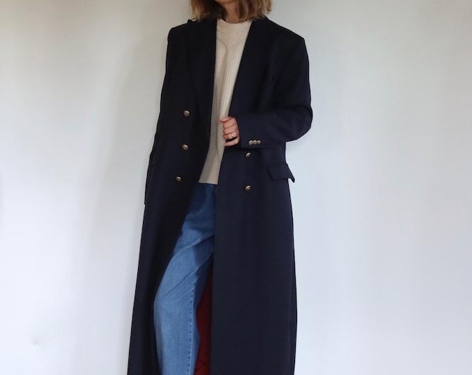Cerrutti Italy | Maile | Navy Cotton Double Breasted Long Blazer Coat