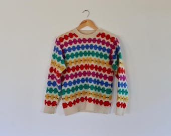 Rainbow 70s Circle Geometric Wool Jumper