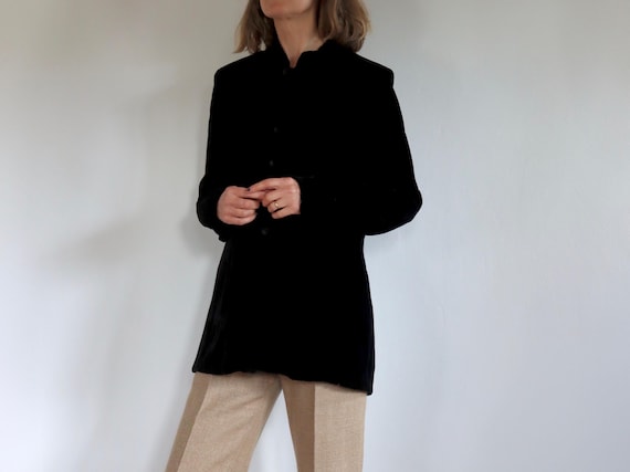 Black Soft Velvet Long Jacket