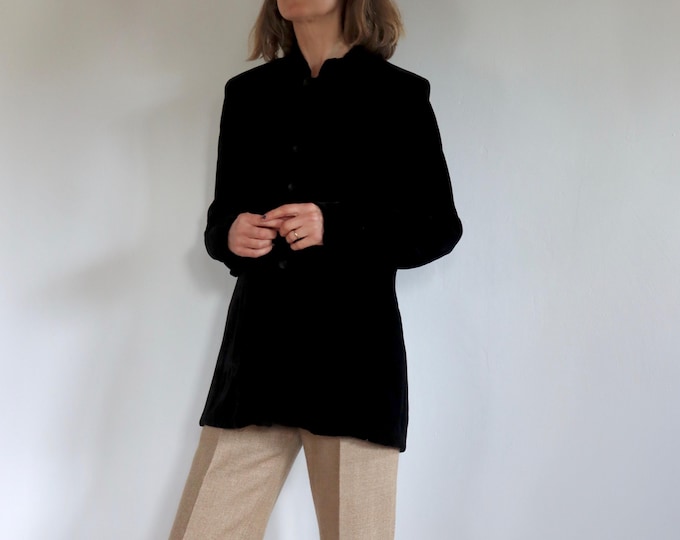 Black Soft Velvet Long Jacket