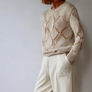 SANDRO Paris Beige Open Weave Long Sleeve Summer Knit image 1