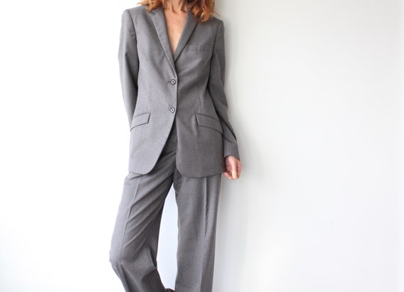 Grey Calvin Klein Ladies Pure New Wool Trouser Sui