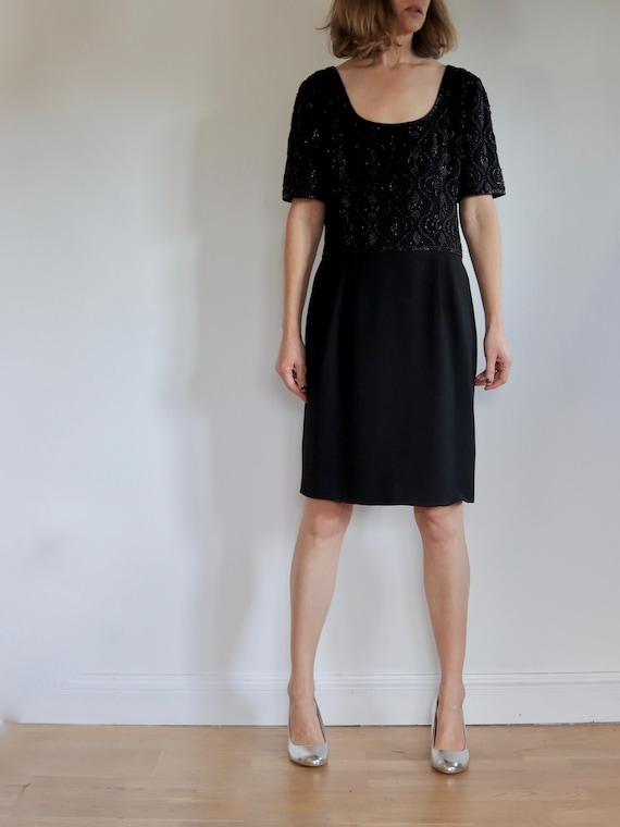 QUORUM |  1960s Black Beaded Cocktail Dress