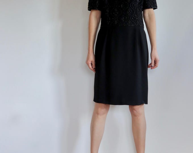 QUORUM |  1960s Black Beaded Cocktail Dress