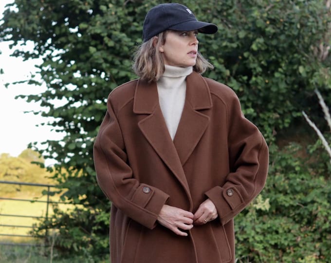 Vintage Cashmere & Wool Long Brown Coat