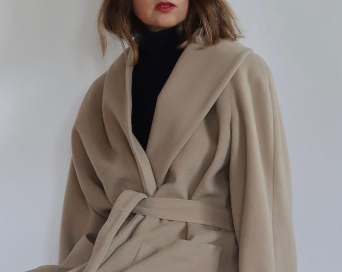 Longline Camel Belted Wool Trench Coat