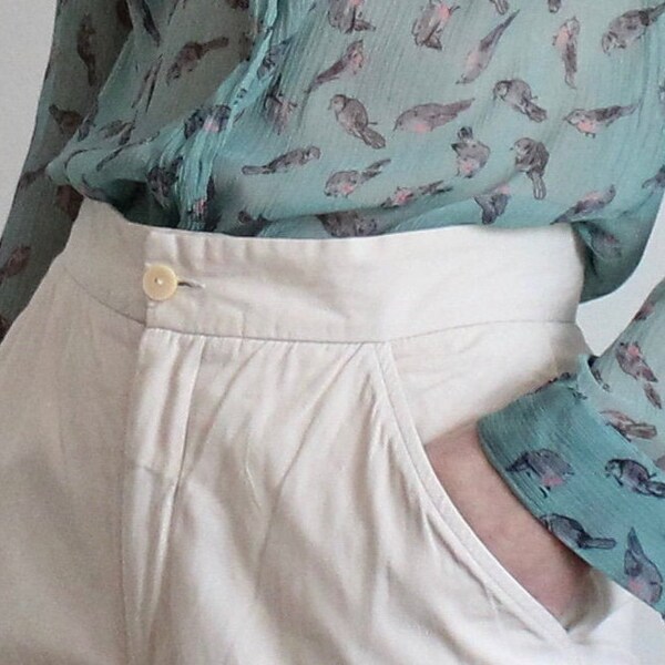 White Cotton Pleat Casual Trousers