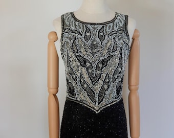 Laurence Kazar silbernes Perlen-Vintage-Kleid