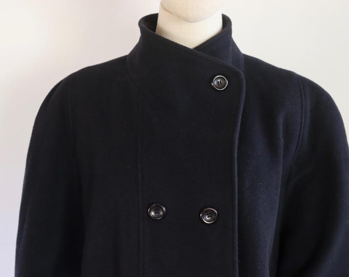 Oversized Navy Blue Wool Trench Coat