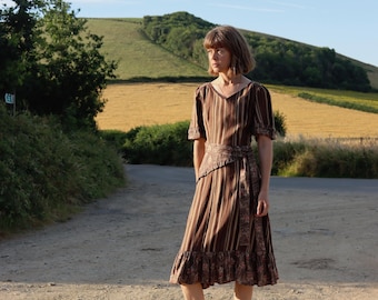 1970s Brown Stripe  Belted Dress by Taramina