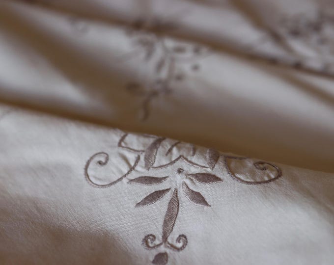 Vintage Hand Embroidered Linen Table Cloth