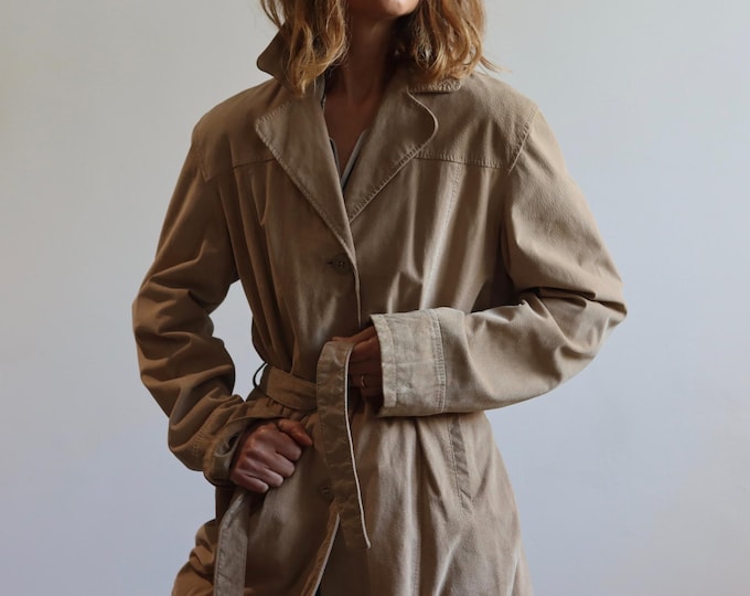 Conbipel | Vera Pelle Beige Suede Leather Belted Jacket