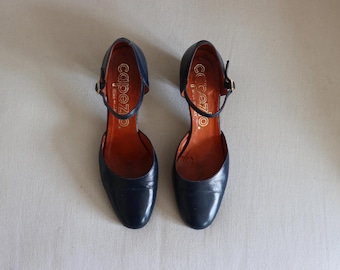 CAPEZIO | Dark Blue Leather Ankle Strap Vintage Italian Shoes Pumps