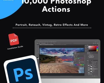 Paquete de 10 000 acciones de Photoshop: Edición de fotos, filtros, retoques y efectos; Ajustes preestablecidos de Photoshop; Diseño gráfico; PLR y MRR.