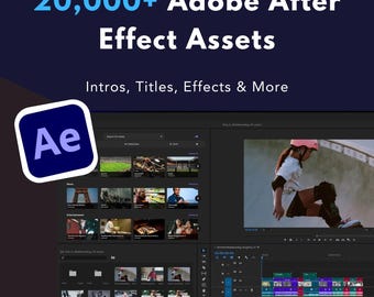 Paquete de más de 20 000 recursos de After Effects: plantillas, transiciones, títulos, ajustes preestablecidos, tercios inferiores, superposiciones, paquete de edición de vídeo y derechos de reventa.