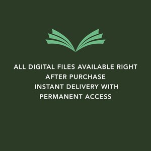 Puede incluir: Fondo verde oscuro con texto blanco: TODOS LOS ARCHIVOS DIGITALES DISPONIBLES INMEDIATAMENTE DESPU&Eacute;S DE LA COMPRA, ENTREGA INSTANT&Aacute;NEA CON ACCESO PERMANENTE. Un dise&ntilde;o de hojas verdes en la parte superior.