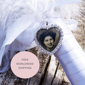 Ramo foto encanto corazón, boda ramo foto encanto, Diamante Memorial foto encanto, Rhinestone foto encanto, ramo foto joyería