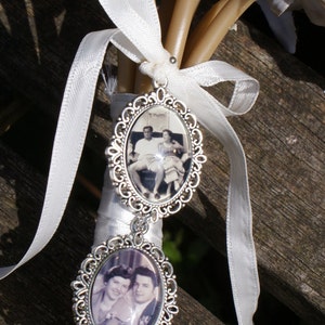 Encanto del ramo de la foto, encanto de la foto del ramo de la boda, encanto de la foto del monumento conmemorativo, encanto del marco de la foto doble, joyería de la foto del ramo