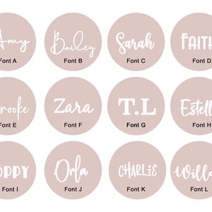 May include: A chart showing 12 different fonts with the names Amy, Bailey, Sarah, FAITH, Brooke, Zara, T.L, Estelle, POPPY, Orla, CHARLIE, and Willow written in each font.