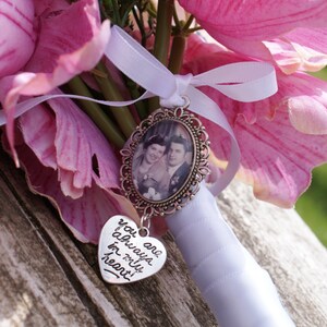 Foto de encantos con corazón encanto de foto de ramo de novia, citar a corazón, Memorial foto encanto, encanto de plata corazón foto, Foto de ramo de joyería